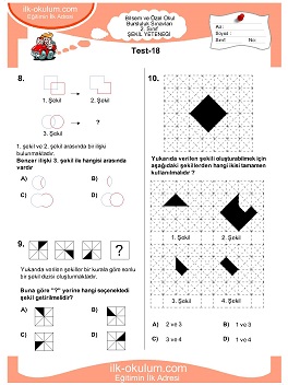 ilkokul 1. Sınıf Bilsem Zeka Testi 